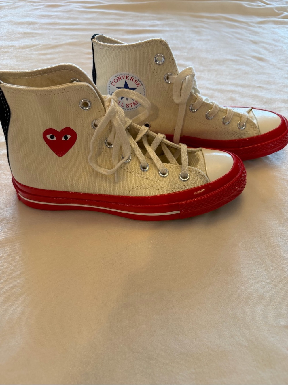 Converse Commes des Garcons Cream Sneakers Red Sole & Heart Logo Size 7